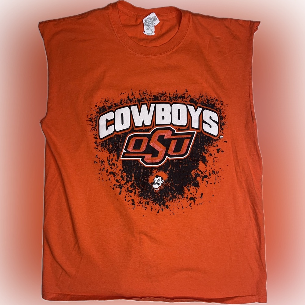 Oklahoma State Cowboys Tank Top Cutoff Shirt Mens Large Orange Black White OSU